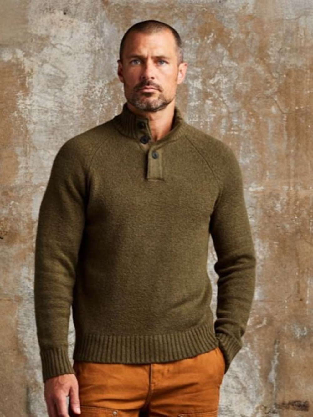 Line of Trade Sackett Henley Sweater WWII Military  Olive Green Cotton Large